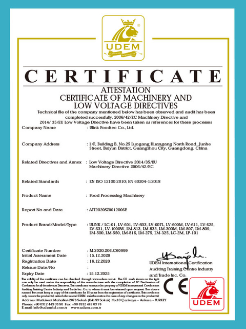 CERTIFICATE ATTESTATION CERTIFICATE OF MACHINERY AND LOW VOLTAGE DIRECTIVES